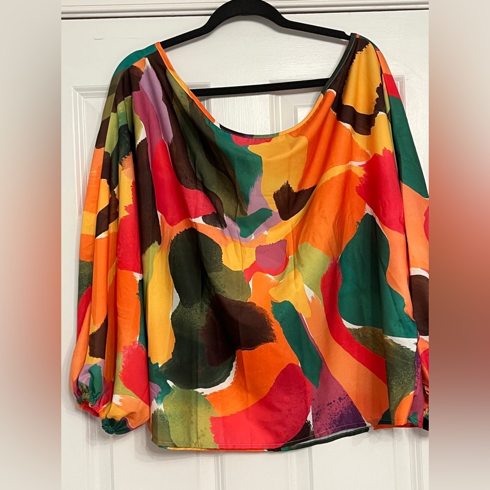 EUC Chicme Off-the-Shoulder Brightly Patterened Blouse, Size XL